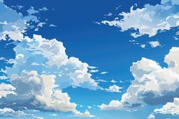 Wall Mural - a serene painting of a clear blue sky with fluffy white clouds. ideal for backgrounds or nature-them