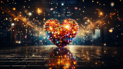 Wall Mural - Heart-shaped disco ball with colorful bokeh