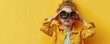© olegganko - Young Boy With Binoculars and Hat on Yellow Background