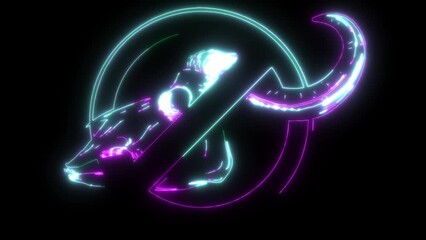 Sticker - neon animation of Bull skull with horns