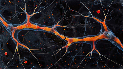 Brain cells, neurons, nerve endings, abstract image from electron microscope