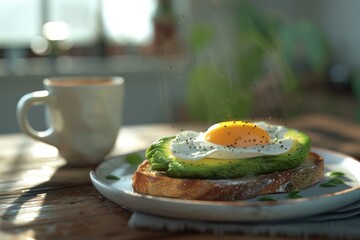 Wall Mural - A plate of food with an egg and avocado. Ideal for food blogs and healthy lifestyle websites