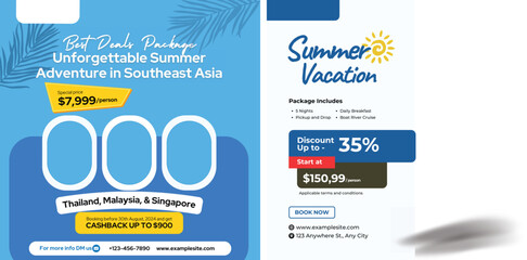 Poster - Set of travel sale social media post template. Summer beach holiday, traveling agency business offer promotion.tourism advertisement banner design.