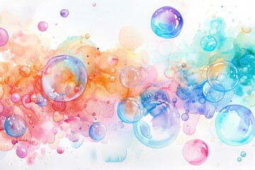 Canvas Print - A vibrant watercolor painting of bubbles. Great for use in educational materials or as a background for a fun project