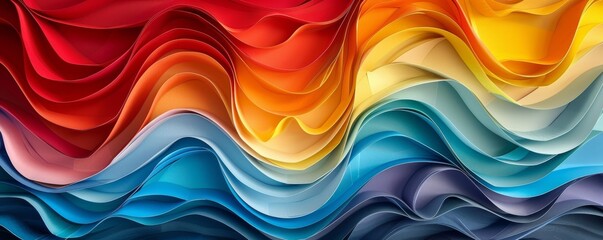 Fototapete - Abstract background with colorful wavy paper cut shapes, colorful gradient background with multicolored waves