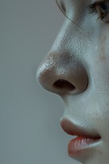 Canvas Print - Close up of a woman's face with freckles. Ideal for beauty and skincare concepts