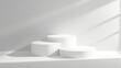 © Oscar - Podium background 3D product platform display white stage pedestal. Light background 3D podium stand scene studio abstract geometric white base minimal render floor cylinder room shape mockup