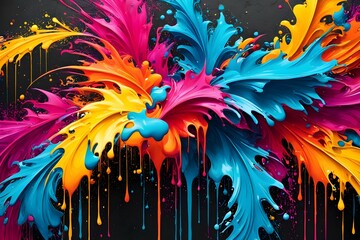 Colorful abstract grunge splash and splatter ink or paint background