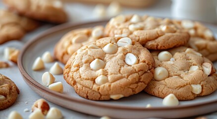 Wall Mural - White Chocolate Chip Cookies on a Plate