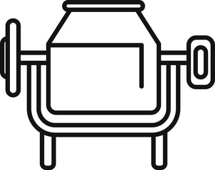 Poster - Simple black and white concrete mixer outline icon in vector graphic design for construction and industrial equipment machinery building work