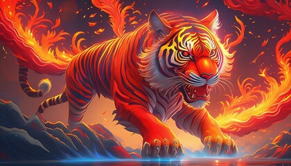 Sticker - a chinese tiger fire tiger, tattoo concept