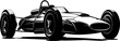 © MKIgrach - Old school Formula 1 car isometric view black vector icon isolated on a transparent background.