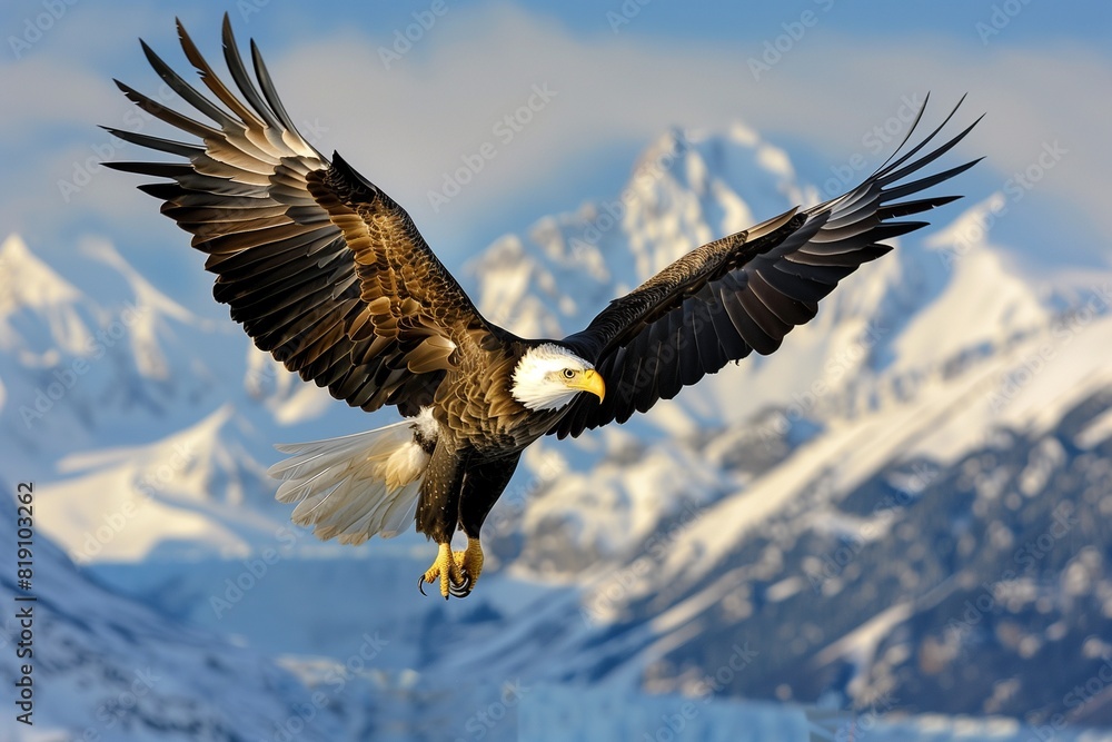 Bald Eagle Soaring Over Snow-Capped Mountains Stock Photo | Adobe Stock