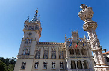 The woderfully extravagant building of the municipal Council of Sintra, Portugal. It was built in 1910 .