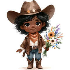 Wall Mural - cute watercolor cowgirl, Black Cowgirl,Western Clipart,Wild West PNG,Black Girl PNG,Afro Cowgirl