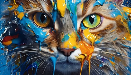  cat in multi-colored oil paints. art concept	