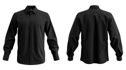 Black blank long sleeve shirt template from two sides isolated on transparent white background, clipping path 