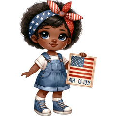 Wall Mural - Patriotic Girl Clipart,American Pride,4th of July PNG ,Veteran Day,Memorial Day PNG,Cute Black Girl,Afro Girl