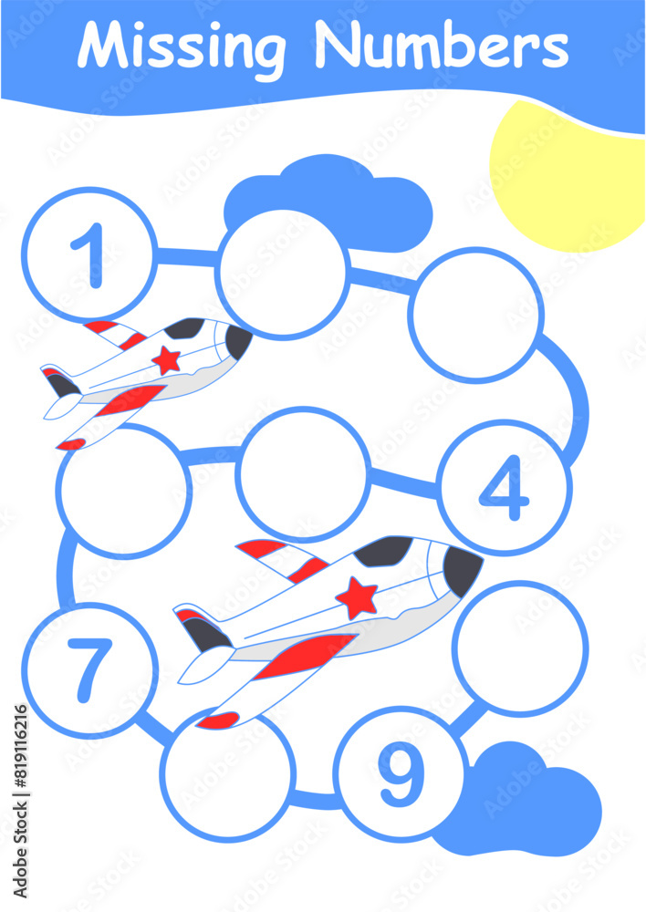 activity sheet for children missing number 1 to 10 with airplane theme ...