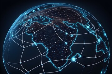 Wall Mural - Global network connectivity depicted as a stylized data map. Technology data background