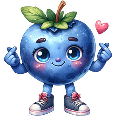 Wall Mural - Cute Blueberry Clipart,Blueberry Character PNG,Blueberry Cafe Clipart,Cute Fruit Clipart,Retro Blueberry PNG