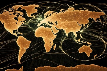 Wall Mural - Global network connectivity depicted as a stylized data map. Technology data background