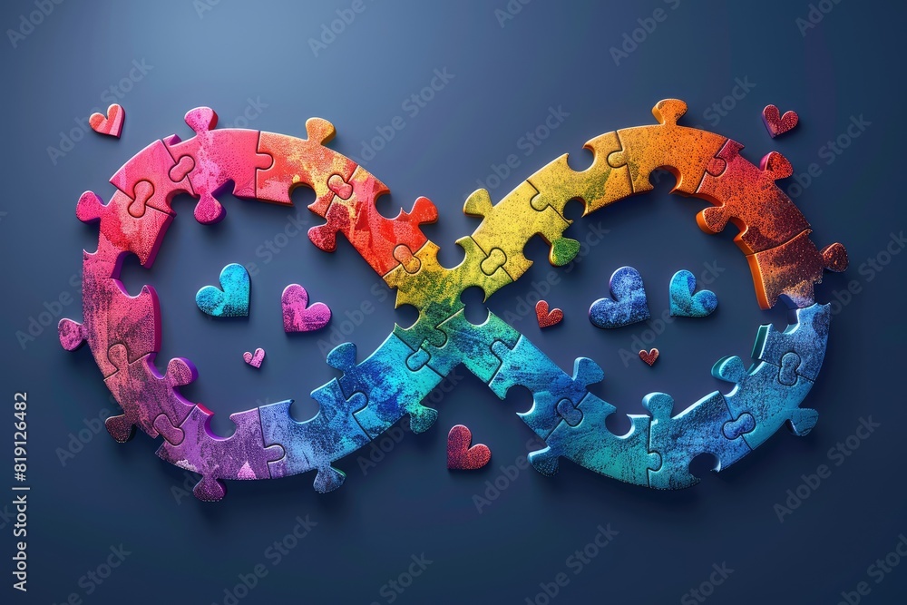 an infinity symbol made of puzzle pieces with rainbow colors with ...