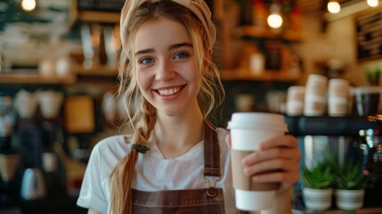 Sticker - A Smiling Barista Offering Coffee