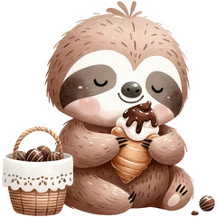 Wall Mural - Cute Sloth Chocolate Clipart,Chocolate Lover,World Chocolate Day Clipart,Dessert Clipart,Watercolor Sloth Clipart