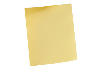 A blank yellow sticky note isolated on a transparent background. Perfect for business, office, and educational concepts.