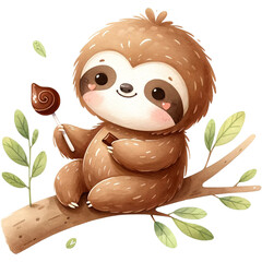 Wall Mural - Cute Sloth Chocolate Clipart,Chocolate Lover,World Chocolate Day Clipart,Dessert Clipart,Watercolor Sloth Clipart