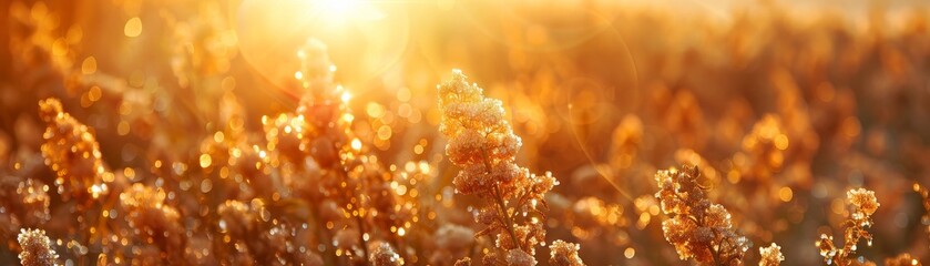 Wall Mural - A field of yellow flowers with the sun shining on them