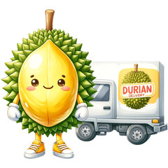 Wall Mural - cute watercolor durian clipart,durian retro character,durian lover,cute fruit clipart