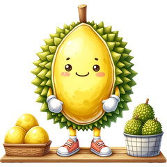 Poster - cute watercolor durian clipart,durian retro character,durian lover,cute fruit clipart