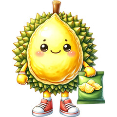 Wall Mural - cute watercolor durian clipart,durian retro character,durian lover,cute fruit clipart