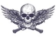 © Ева Поликарпова - Skull with guns and wings, suitable for themes related to danger and rebellion