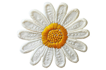 high-quality embroidered daisy patch with white petals and yellow center, perfect for diy projects, 