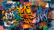 © graphicartstore26 - Abstract graffiti poster with colorful tags, paint splatter, scribbles and fragments