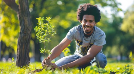 Canvas Print - Man Planting Tree Outdoors