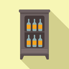 Sticker - Minimalist cartoon vector illustration of a stylish wine cabinet with shelves and bottles for modern interior decor and organization in a contemporary kitchen or home