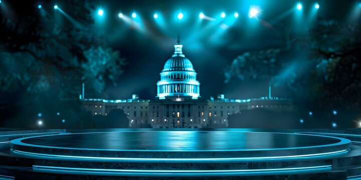 Circular grunge political debate stage in front of USA Capitol building. Concept Political Debate, USA Capitol, Grunge Stage, Circular Layout, America