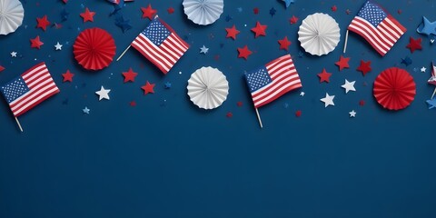 American flags and stars on a dark blue background, suggesting a patriotic theme