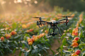 Wall Mural - Precision agriculture with agricultural drone technology and outdoor farming equipment for 8K aerial drones and modern smart farming with advanced photography.