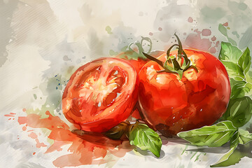 Wall Mural - fresh tomato healthy food caprese illustration organic nutritious, red ripe, summer vegetable fresh tomato healthy food caprese