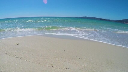 Poster - White sand and blue sea in Maria Pia beach. Sardinia, Italy