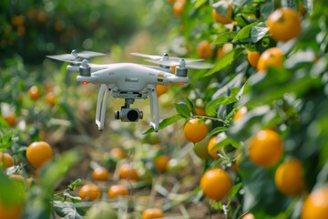 Canvas Print - Automated farming in desert agriculture with environmental technology and unmanned aerial vehicles for crop pest control and precision irrigation systems.