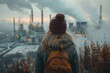© Tatiana Munko - Poor health due to air pollution. A woman against the background of industrial emissions. Environmental protection concept.