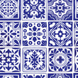 © Александра Симкина - Various square Tiles seamless pattern. Different blue ornaments. Traditional mediterranean style. Hand drawn. Ceramic tiles. Vector illustration isolated on background.