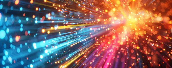 Poster - Abstract speed of light background with glowing lines and bokeh lights in neon colors, data transfer concept in the style of neon colors