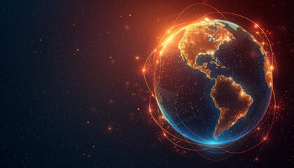 Poster - Digital earth globe, glowing digital world map with data and global network connections on dark background, tech concept for internet technology or business exchange